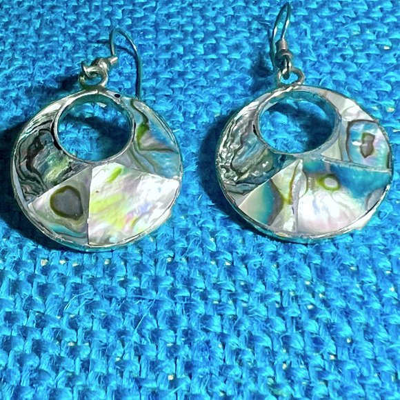 Sterling Silver Abalone Pierced Earrings, 1980s, T4 - Picture 1 of 3